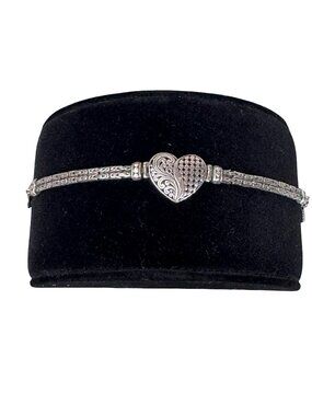 Sterling Silver ATI Heart Shape Byzantine Double Link Chain Toggle Bracelet 7.5"